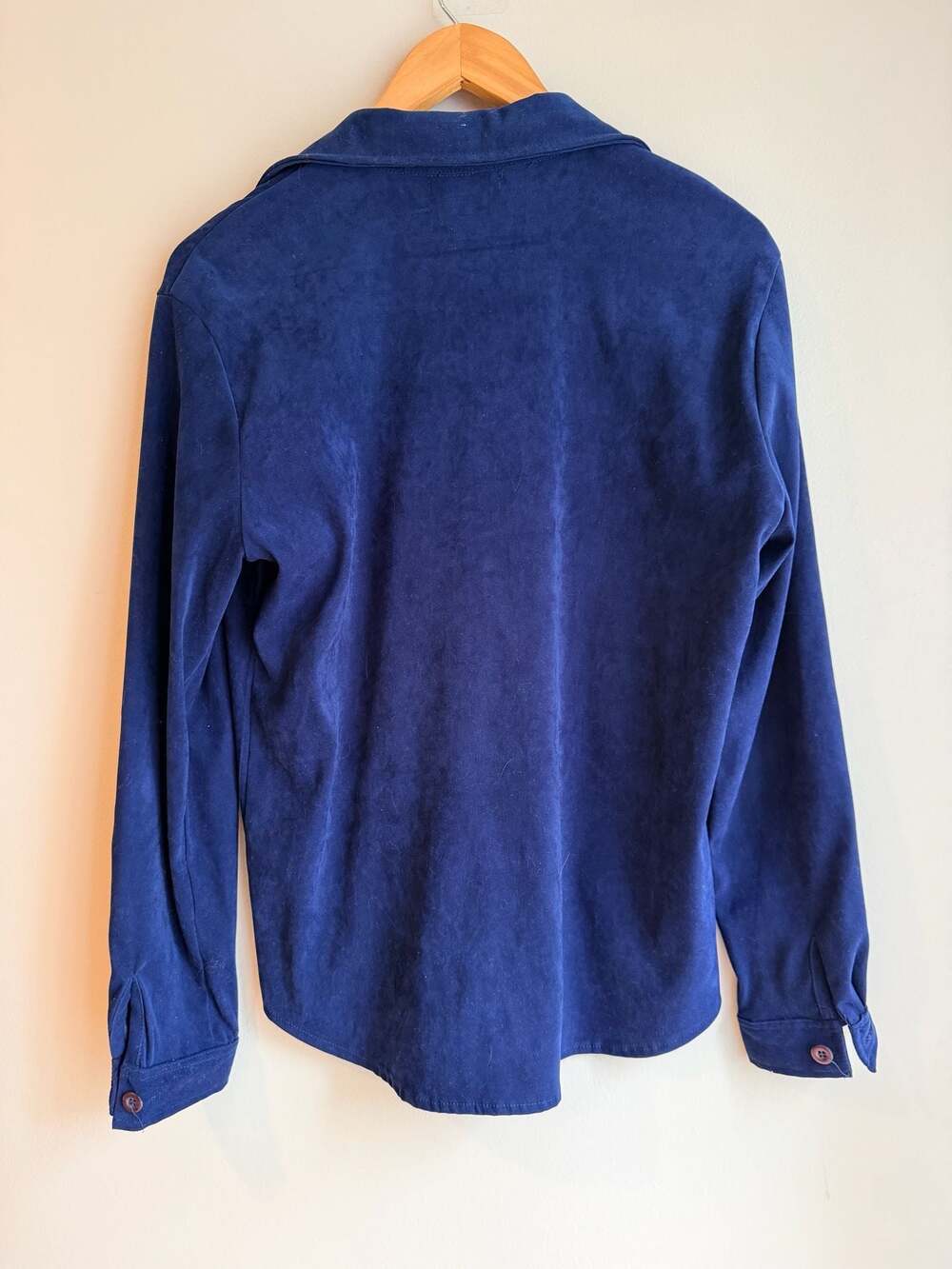 Gepetto Vintage Blue Suede Lace-Up Front Button Down Shirt Size M - Picture 3 of 6